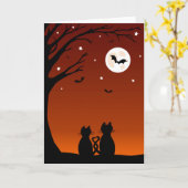 Carte Chats de Halloween regardant la lune (Fleur jaune)