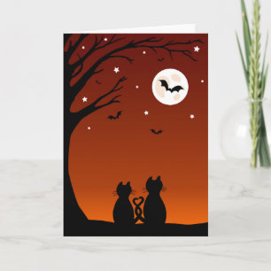 Carte Chats de Halloween regardant la lune