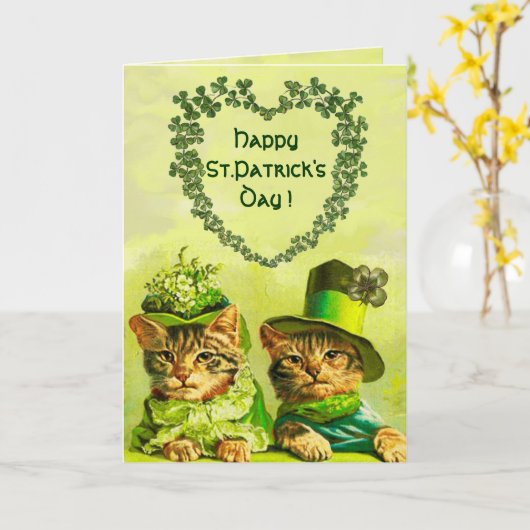 CARTE CHATS DE LA SAINT-PATRICK D'UNE ÉPOQUE RÉVOLUE ET  (Fleur jaune)