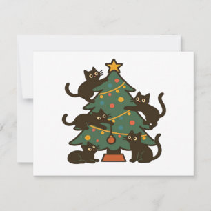 Carte Chats de Noël autour de l'arbre classique de vacan