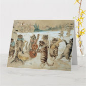 Carte Chats de Noël Vintage chantant des chats (Fleur jaune)