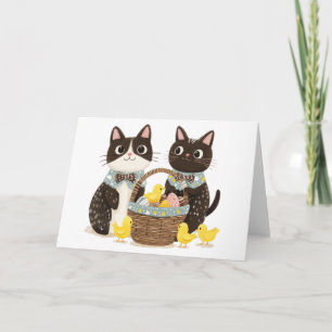 Carte Chats de Pâques Panier de Pâques Bébés Poussins