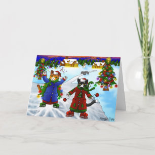 Carte Chats de patinage sur glace de Noël V2