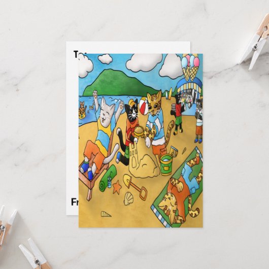 Carte Chats de plage d'été (Devant/Arrière en situation)