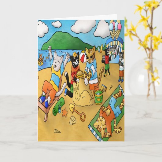 Carte Chats de plage d'été (Fleur jaune)