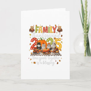Carte Chats de Thanksgiving en famille Dîner Fête Vintag