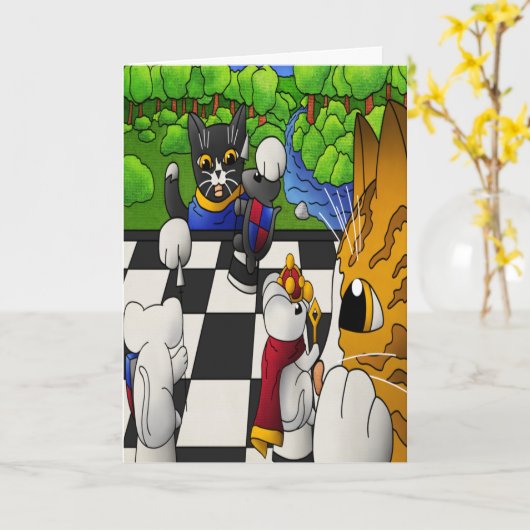 Carte Chats d'échecs dans le parc (Fleur jaune)