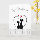 Carte Chats du 50e anniversaire avec coeur (Fleur jaune)