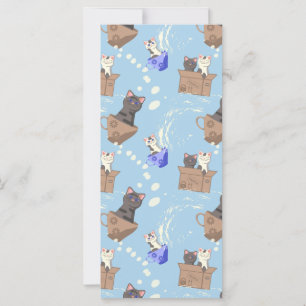 Carte Chats en boîte et gouttes de lait sur bleu