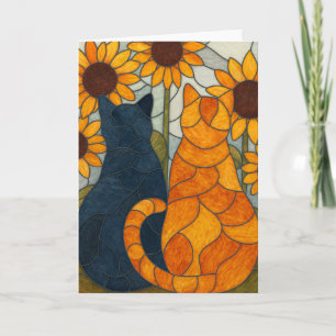 Carte Chats en vitrail et conception d'art de tournesols