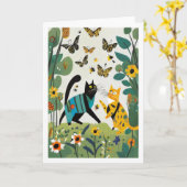 Carte Chats et Papillons (Fleur jaune)