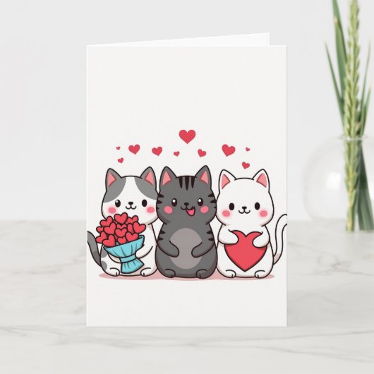 Carte Chats Mignons Amour Coeurs (Devant)