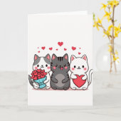 Carte Chats Mignons Amour Coeurs (Fleur jaune)