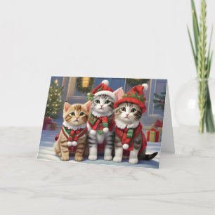 Carte Chats mignons avec des chapeaux de Père Noël 