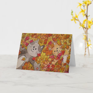 Carte Chats mignons dans des feuilles d'automne, Hallowe