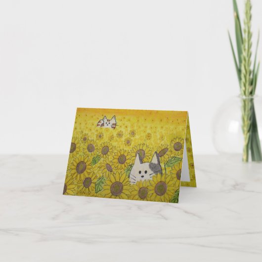 Carte Chats mignons dans les tournesols Cacher et cherch (Devant)