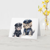 Carte Chats mignons en uniforme de police Pattes de just (Fleur jaune)