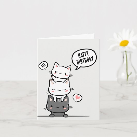 Carte Chats mignons joyeux anniversaire (Petite plante)
