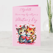 Carte Chats mignons nom personnalisé Saint Valentin rose (Devant)