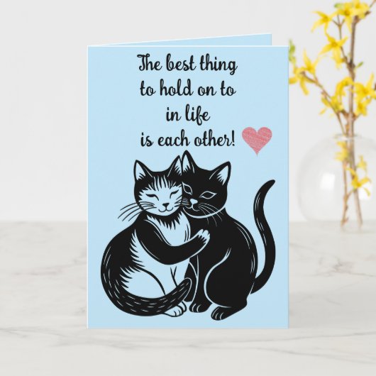 Carte Chats modifiables serrant la Saint-Valentin (Fleur jaune)