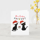 Carte Chats noirs à Santa Hats Joyeux Noël (Fleur jaune)
