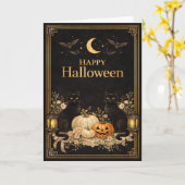 Carte Chats noirs Art Déco Luxe Halloween (Fleur jaune)