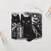 Carte Chats noirs avec cadeau de Noël (Devant/Arrière en situation)