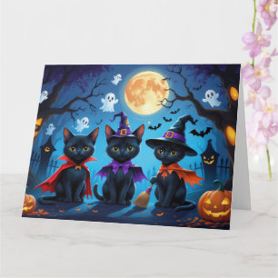 Carte Chats noirs Citrouille Halloween drôle