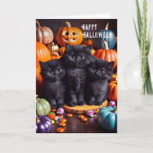 Carte Chats noirs d'Halloween avec citrouilles et bonbon (Devant)