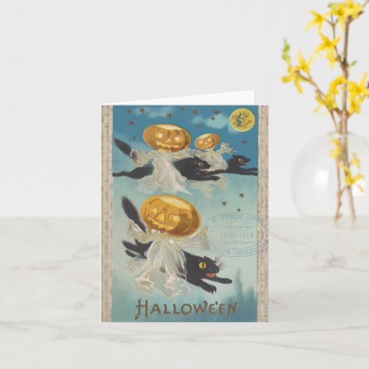 Carte Chats noirs d'Halloween et fantômes de citrouille  (Fleur jaune)