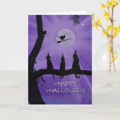 Carte Chats noirs d'Halloween mignonne et Whimsical (Fleur jaune)
