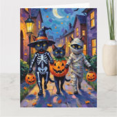 Carte Chats noirs en costumes d'Halloween (Devant)
