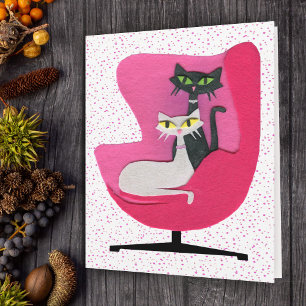 Carte Chats noirs et blancs en chaise rose sur les point