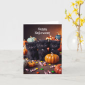 Carte Chats noirs et citrouilles Scène de nuit d'Hallowe (Fleur jaune)