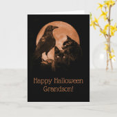 Carte Chats noirs et corbeau Grandson Halloween (Fleur jaune)