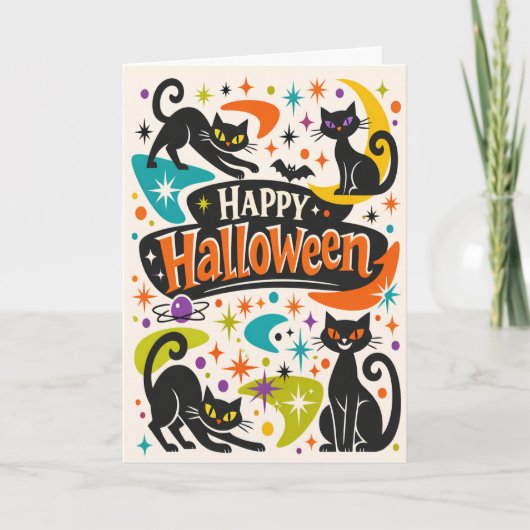 Carte Chats noirs rétro Halloween (Devant)