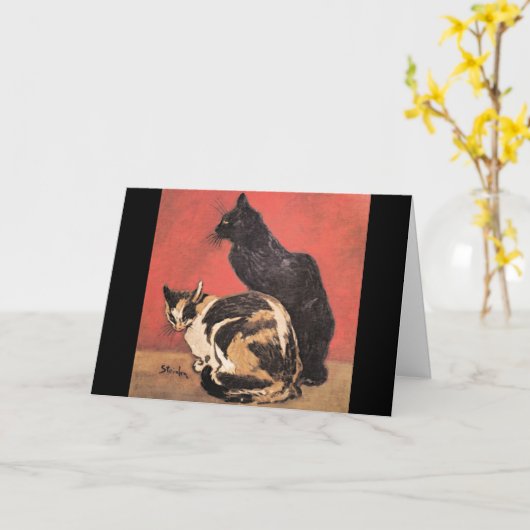 Carte Chats, peinture fine d'art par Theophile Steinlen (Fleur jaune)