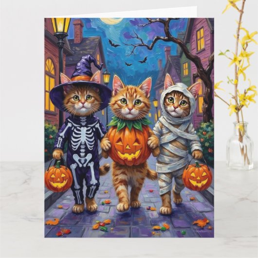 Carte Chats Persans Trick-or-Treating Costumes d'Hallow (Fleur jaune)