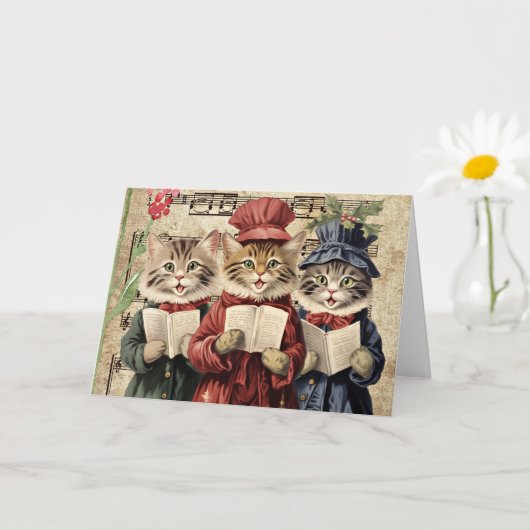 Carte Chats qui chantent des chants de Noël (Petite plante)