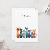 Carte Chats Quirky Bonjour Personnalisable Appartement (Devant/Arrière en situation)