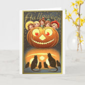 Carte Chats regarder les enfants et Citrouille Halloween (Fleur jaune)
