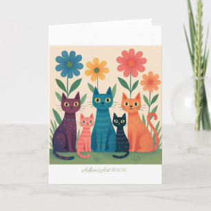 Carte Chats Rétro Colorés dans un Jardin de Fleurs – Fan