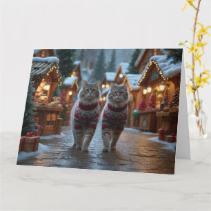 Carte Chats sibériens Noël Neige Fêtes 