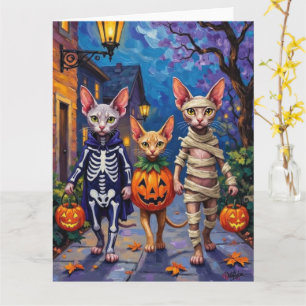 Carte Chats Sphynx faisant Trick-or-Treating en costume