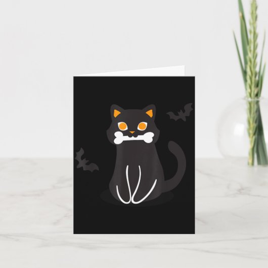 Carte Chats squelette de chat noir Halloween (Devant)
