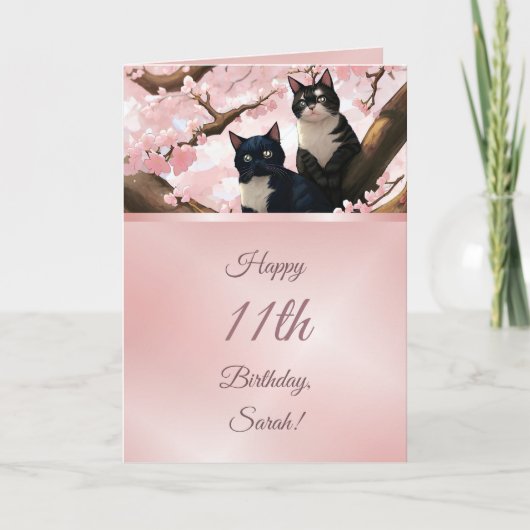 Carte Chats Sur Un Cerisier Fleurs Arbre Filles Annivers (Devant)