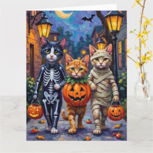 Carte Chats Tuxedo faisant Trick-or-Treating dans un cos