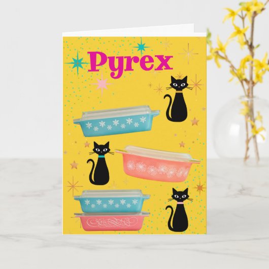 Carte Chats vintages et Pyrex rétro (Fleur jaune)