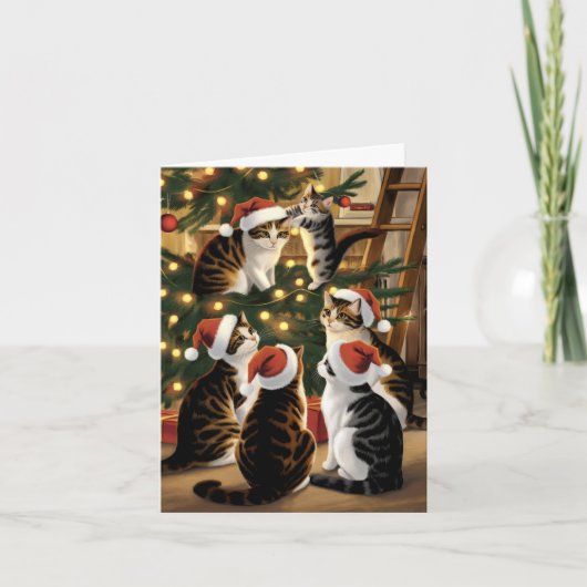 Carte Chats vintages mignons Noël (Devant)