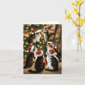 Carte Chats vintages mignons Noël (Fleur jaune)